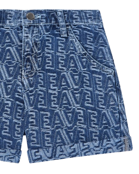 Shorts in denim jacquard logo lettering all over EG000658 AF24090 FB056 ARMANI JUNIOR 