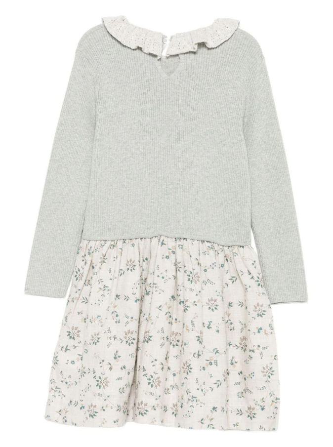 Abito per bambina Bonpoint grigio a coste con stampa floreale W05GDRK00002 590B BONPOINT 