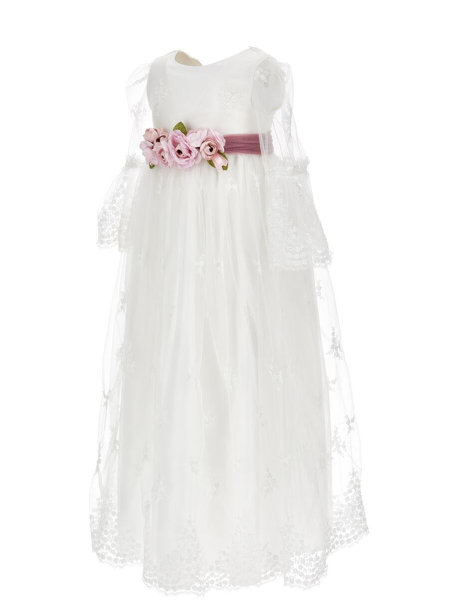 Abito lungo pizzo tulle ricamato