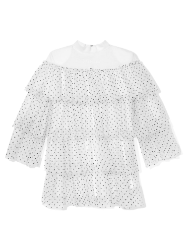 Abito in tulle a balze con stampa a pois