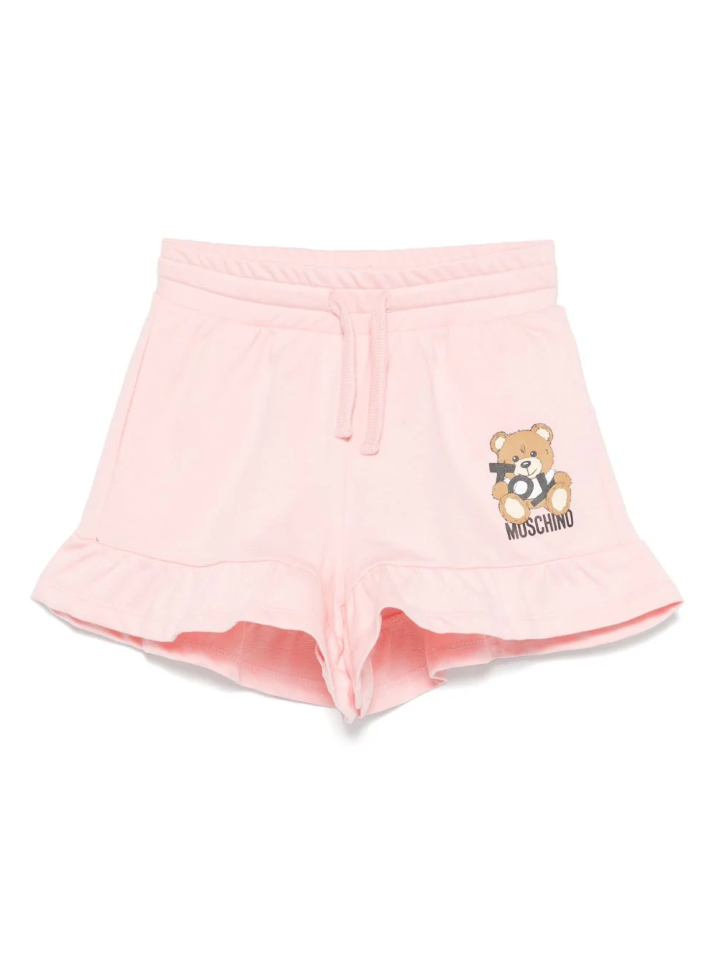 Shorts con stampa Leo Teddy per bambina Moschino Kids rosa con due tasche laterali