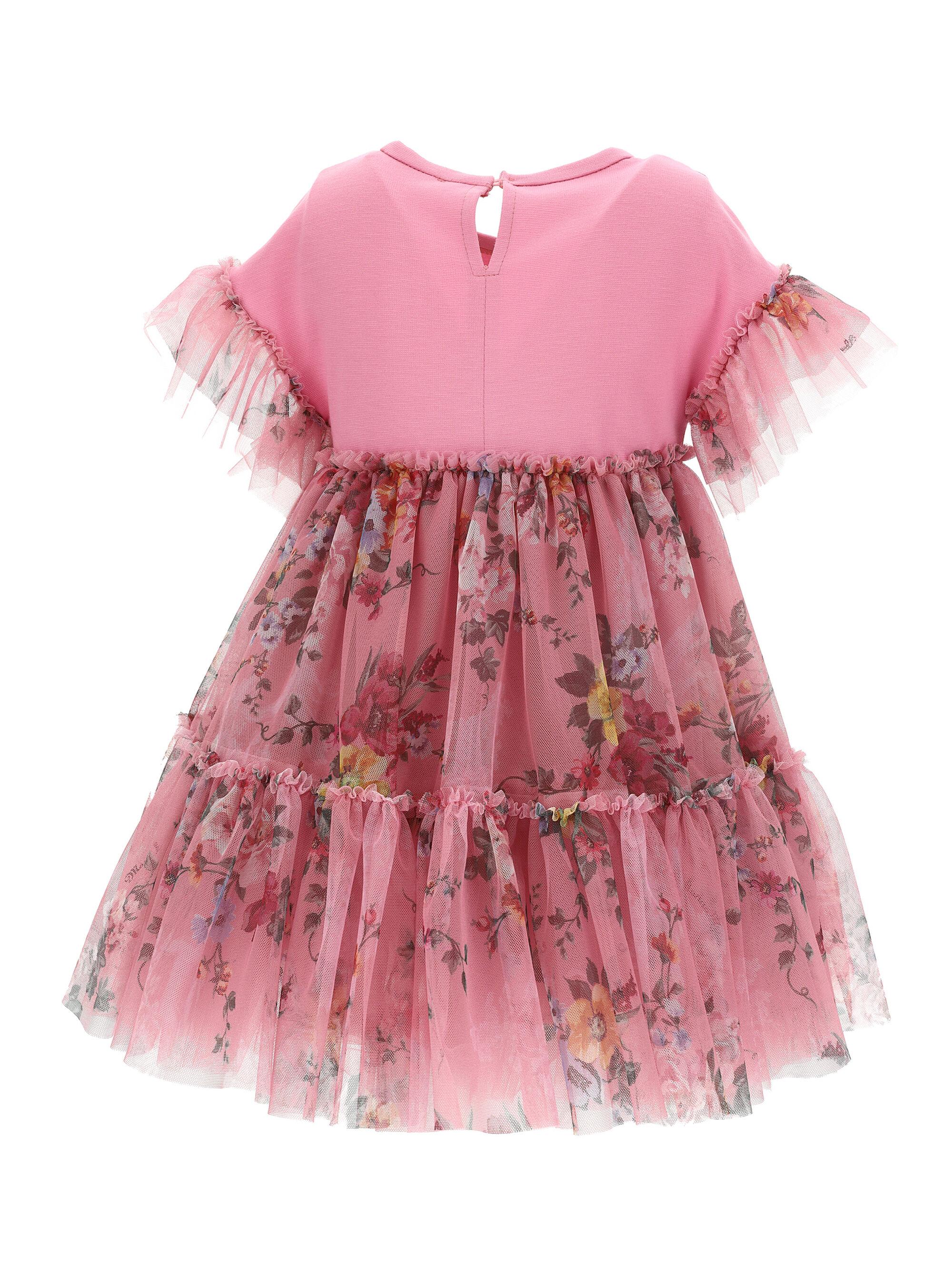 Abito tulle fiori con bouquet in vita