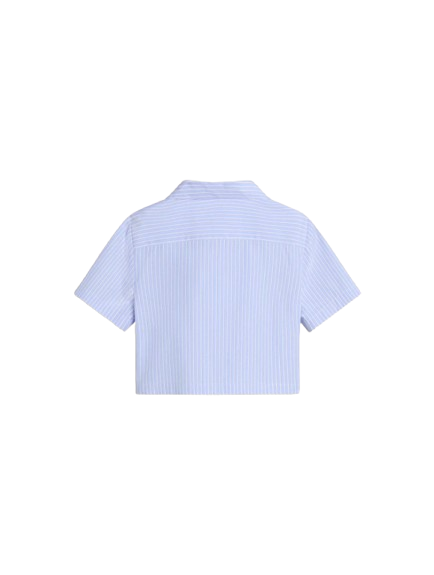 Camicia cropped da bambina in cotone di colore azzurro a righe