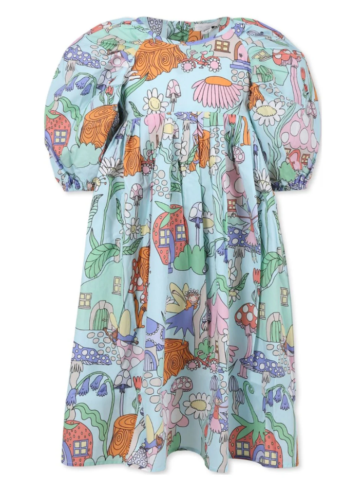 Vestito celeste per bambina con fate e fiori