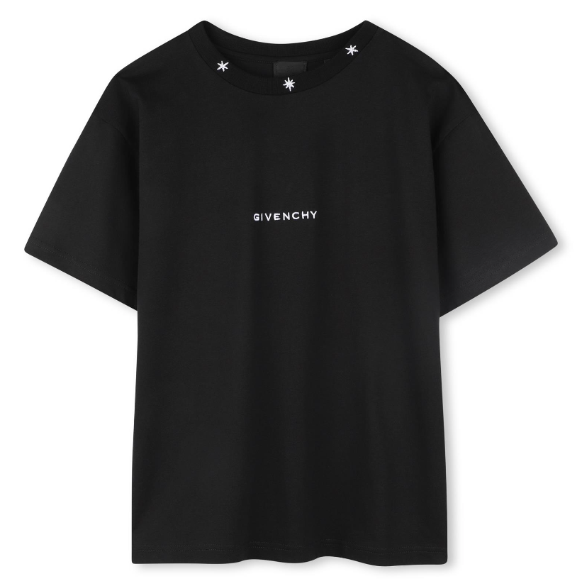 T-shirt nera per bambino con logo e stelle