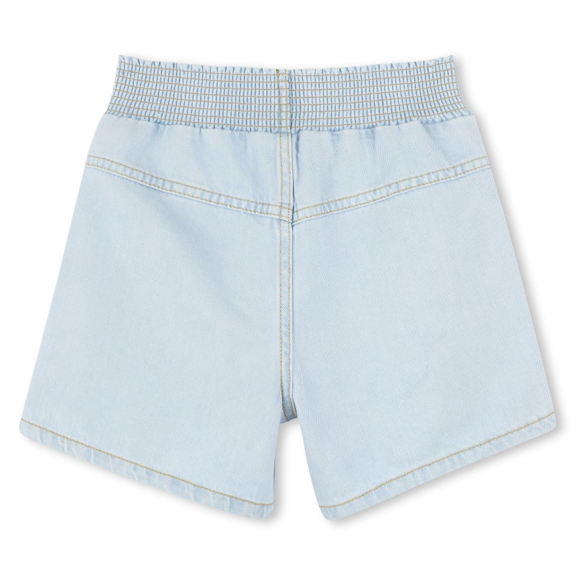Pantaloncini in denim con applicazione bicolore azzurro chiaro per bambine