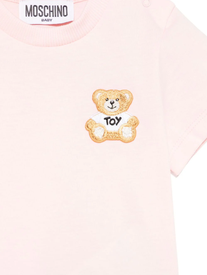 T-shirt per neonata Moschino Kids rosa con applicazione Teddy Bear