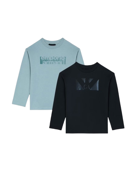 PACK 2 T-SHIRT COMFORT FIT MANICHE LUNGHE IN JERSEY ASV EB000726 AF16162 MB319 ARMANI JUNIOR 