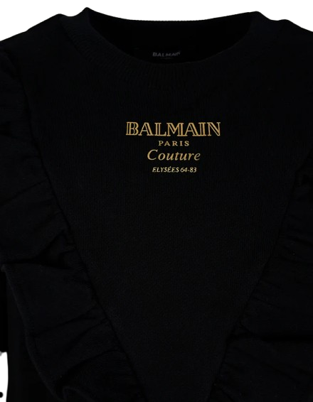 Vestito nero per bambina con logo BX1A80 Z3183 930OR BALMAIN 