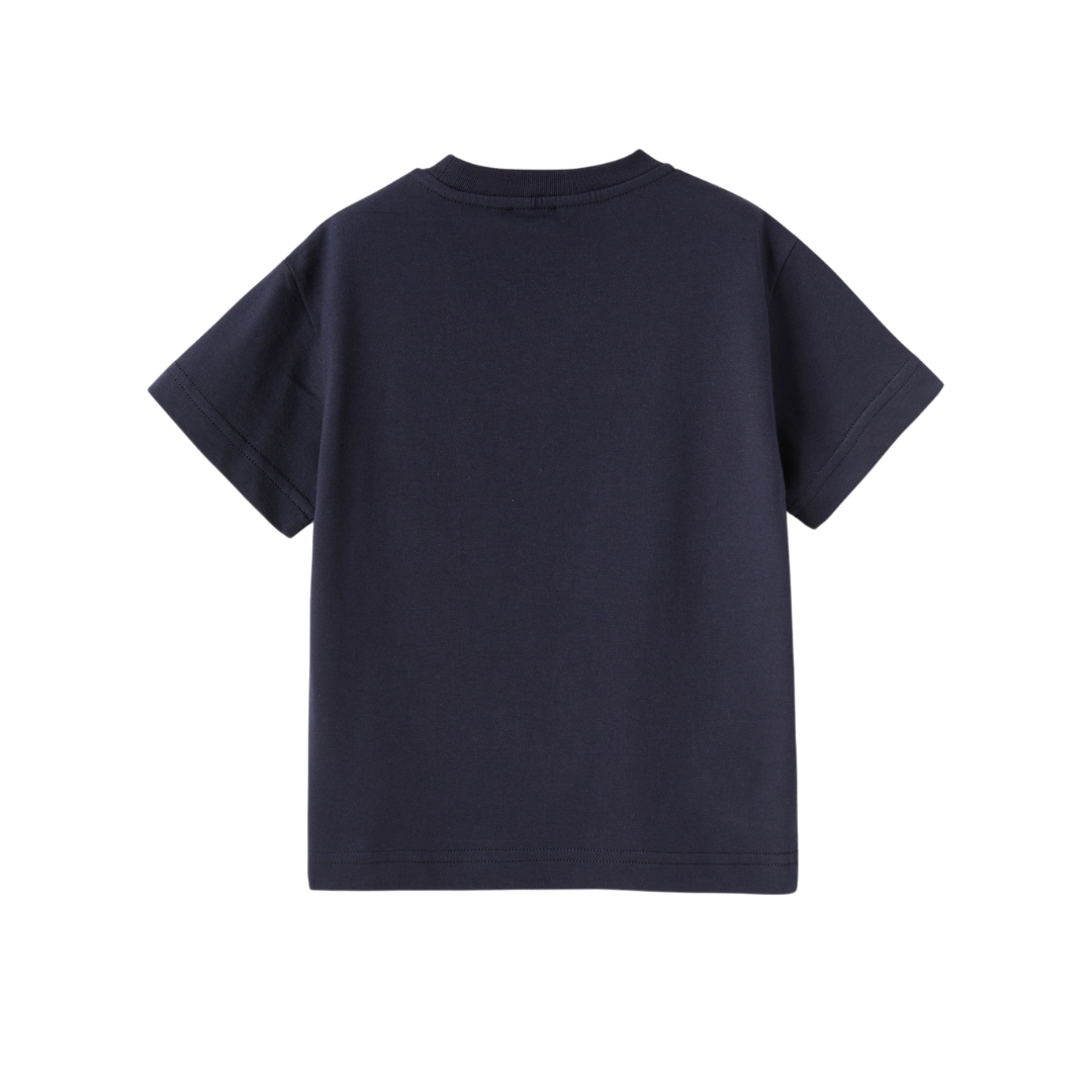T-shirt blu con ricamo bassotto bianco latte