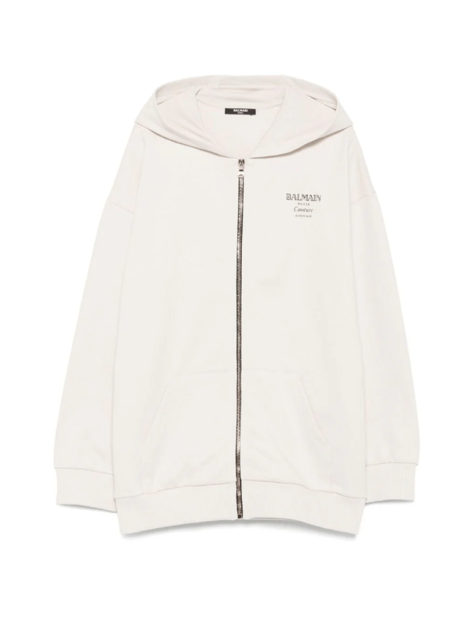 Felpa in cotone con cappuccio e logo BX4P50 Z3183 107NE BALMAIN 