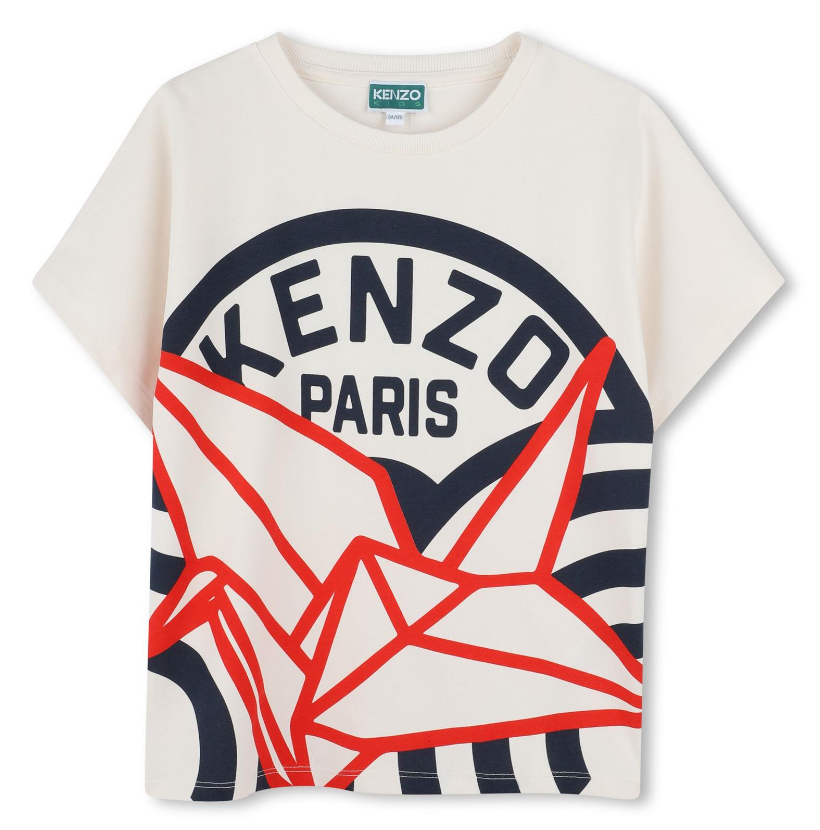 T-shirt bianca per bambini con stampa Kenzo Seigaiha