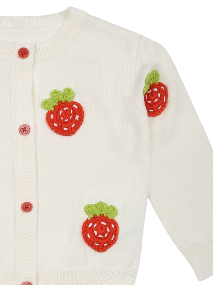 Cardigan avorio per neonata con fragole