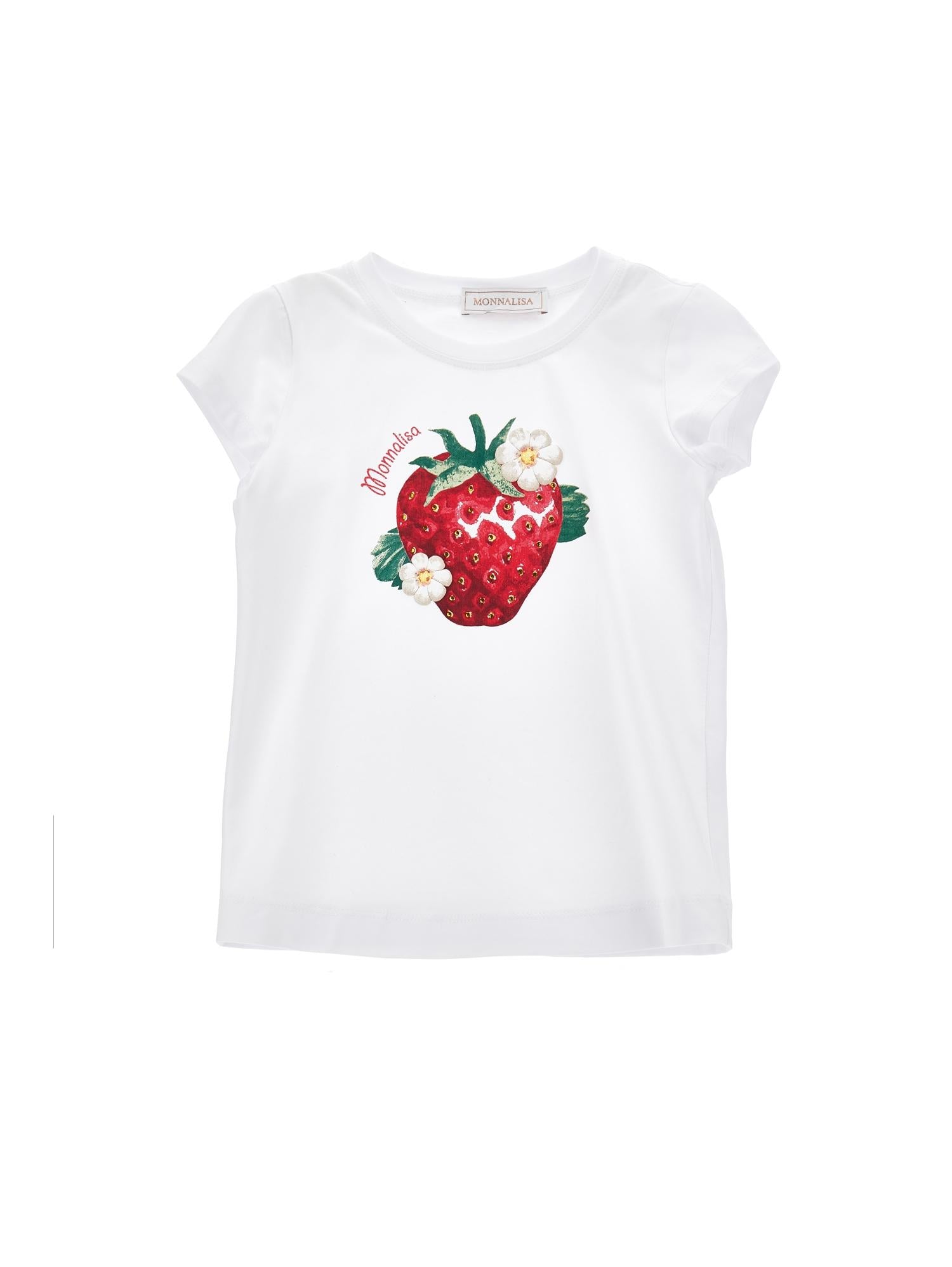 T-shirt jersey fragola con strass
