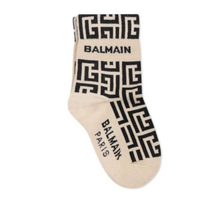 Calzini beige per bambini con iconico labirinto BW0Q90 Z0553 106NE BALMAIN 