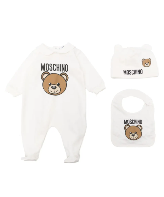 Set bianco per neonati con Teddy Bear MUY067 LCA19 10063 MOSCHINO 