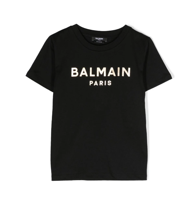 T-shirt nera con stampa oro BS8R01 Z0082 930OR BALMAIN 