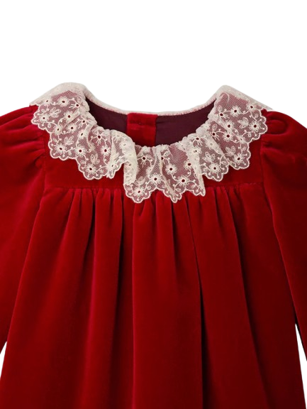 Abito con colletto in pizzo e velluto di cotone biologico Jaylisa N05XDRW00024 051E BONPOINT 