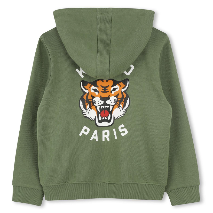 Felpa con cappuccio e zip con stampa tigre