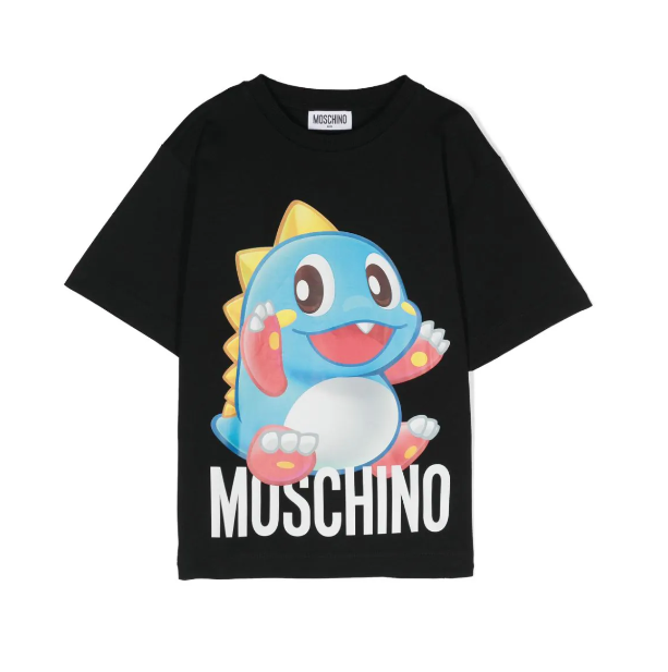 T-shirt nero  per bambini con draghetto Puzzle Bobble e logo HYM03R LAA02 60100 MOSCHINO 