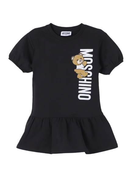 Vestito nero  per bambina con Teddy Bear e logo