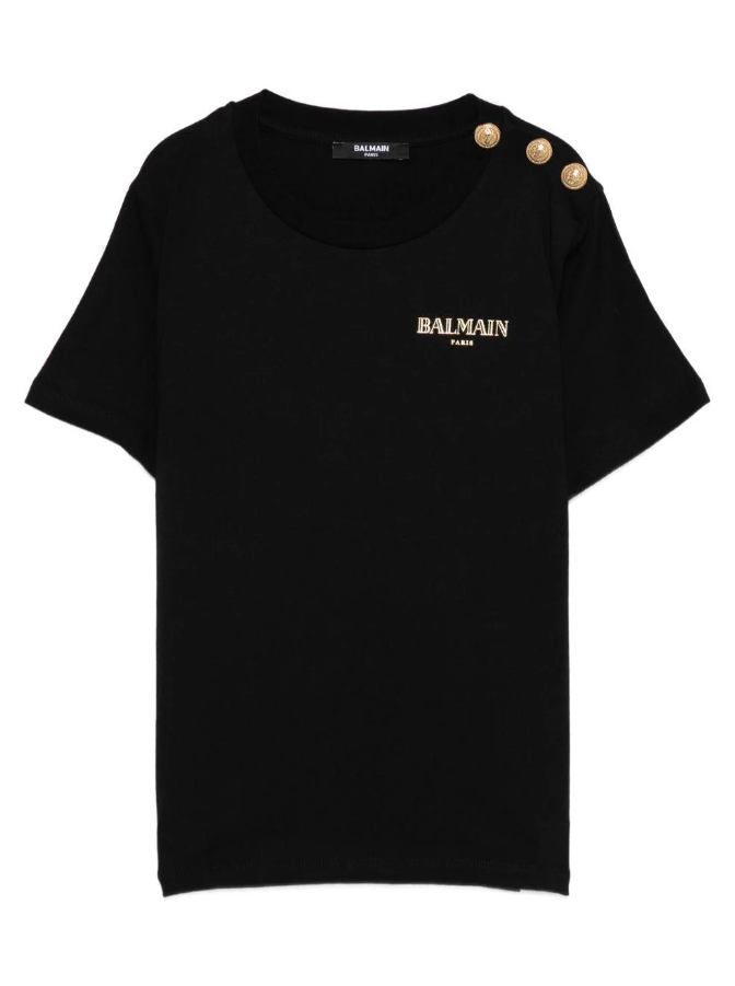 T-shirt nera con logo sul petto BX8R51 Z3186 930OR BALMAIN 
