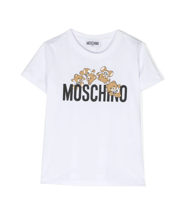 T-shirt in cotone bianco con stampa Teddy HMM04K LAA03 10101 MOSCHINO 